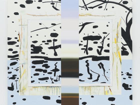 Spaziergang im Atelier (Elster), 2025, oil on canvas, 90 x 104 cm