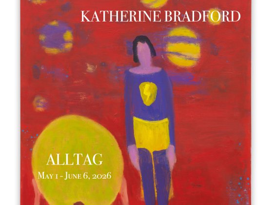 Katherine Bradford, Red Sky Heroes, 2025, acrylic on canvas, 122 x 91.5 cm; Courtesy the artist & Haverkampf Leistenschneider, Berlin