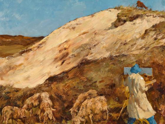 Lotte Laserstein,  Maler mit Schafen in den Dünen, 1933. (c) Dr. Nöth kunsthandel + galerie