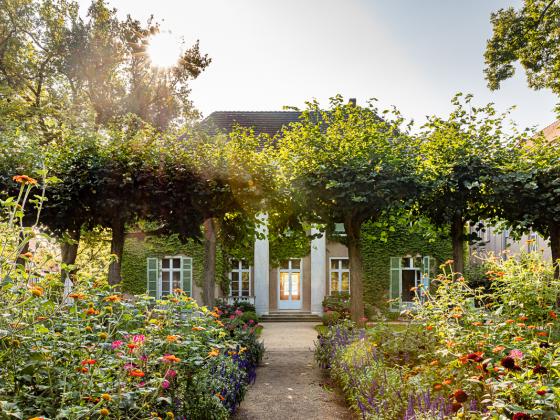 A historic villa in a blooming garden