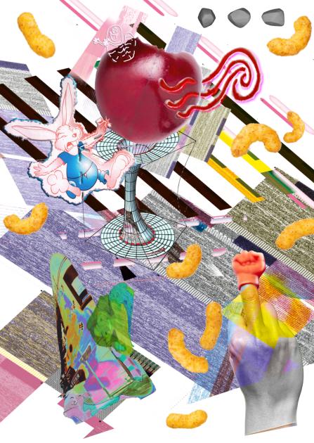 Einladung zur Ausstellung "A Worm in the Cherry" von Lola Göller im Nassauischen Kunstverein Wiesbaden, Eröffnung am 11. September 2025 um 18 Uhr. Ausstellung im Rahmen des Follow Fluxus-Stipendiums 2024/25.