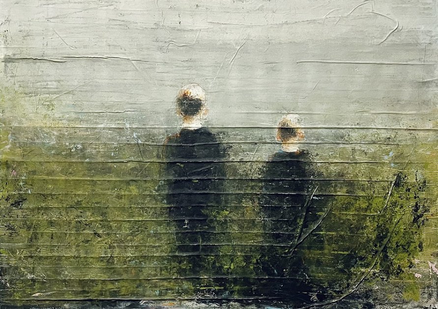 LiJung-König, Ostersonntag, diesiger Tag, 2026, Acryl auf Leinwand, Faltarbeit, 120 x 140 cm