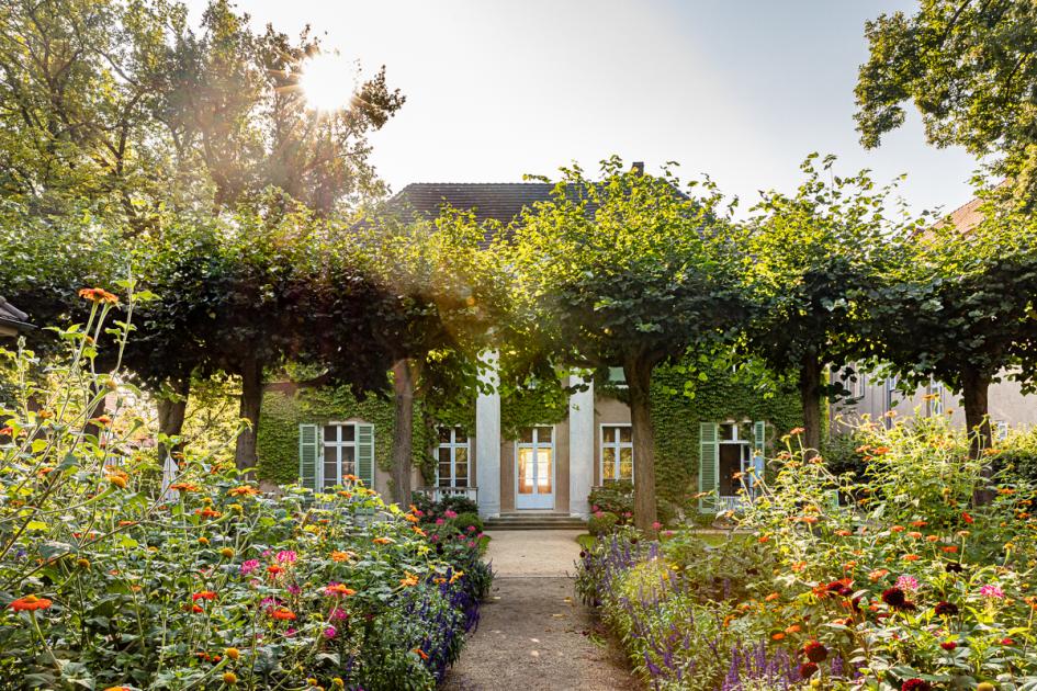 A historic villa in a blooming garden