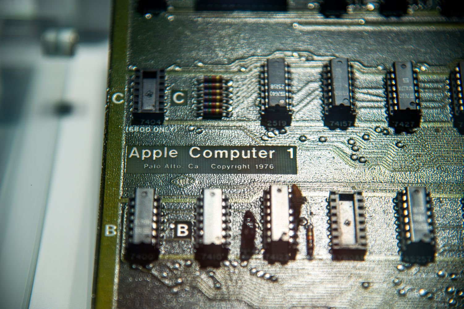 Leiterplatte 'Apple Computer 1', © 1976, Nahaufnahme integrierter Schaltungen (Fotografie)