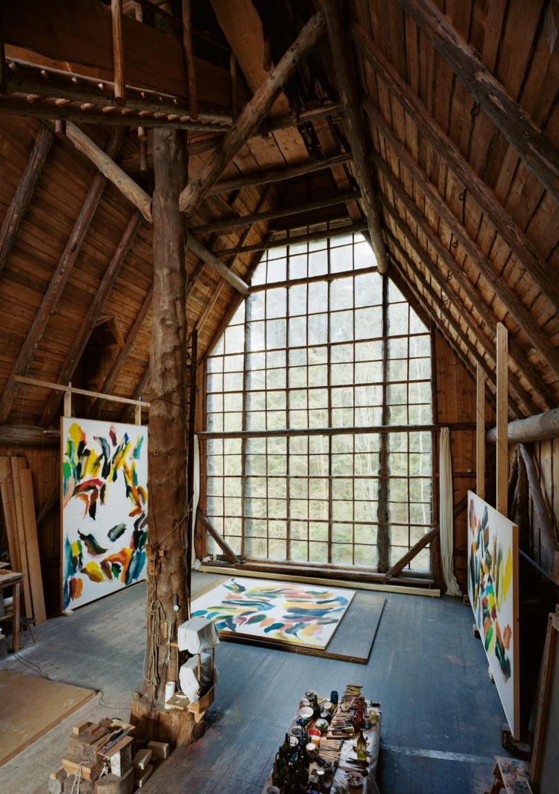 Wolfgang Holleghas Atelier am Rechberg, April 2025, seine Arbeiten sind zu sehen im Museum Reinhard Ernst