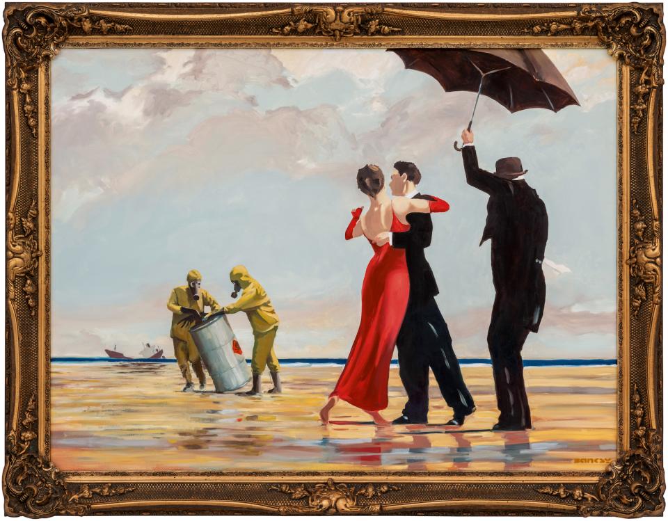 Banksys "Crude Oil (Vettriano)", ein übermaltes Gemälde, das sich im Besitz von Mark Hoppus befand