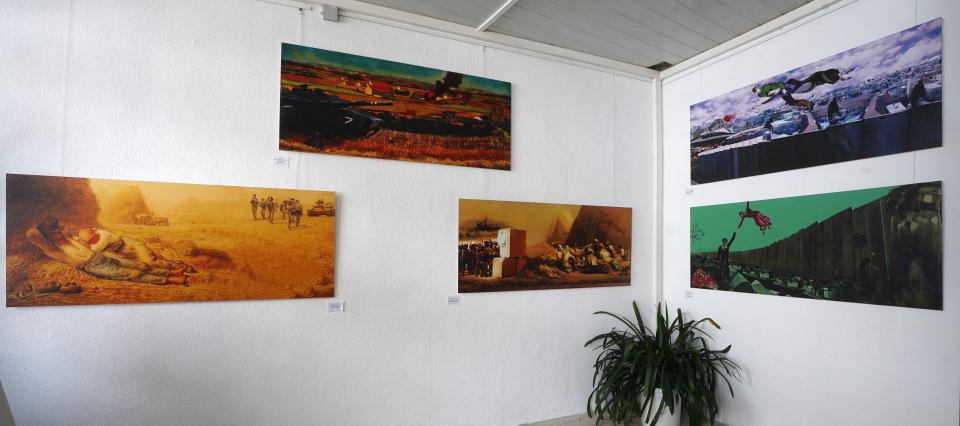 Mohammed Al Hawajri "Guernica Gaza", Installationsansicht Rotation31, Bad Hersfeld, 2025