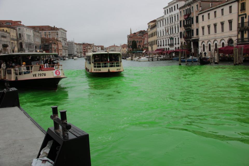 Der grün gefärbte Canale Grande in Venedig