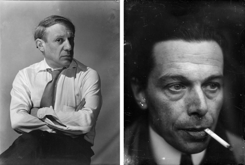Zweiteiliges s/w-Foto: links sitzender Mann im Dreiviertelprofil, rechts Nahaufnahme mit Zigarette.
