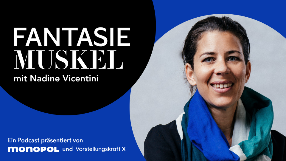 Podcast-Grafik mit Schriftzug 'FANTASIE MUSKEL mit Nadine Vicentini' und Porträtfoto.