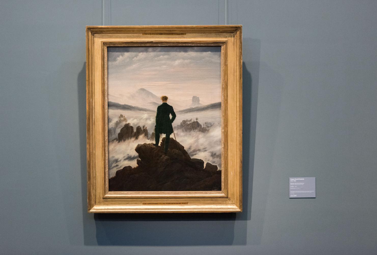 Das Gemälde "Der Wanderer über dem Nebelmeer" von Caspar David Friedrich in der Hamburger Kunsthalle