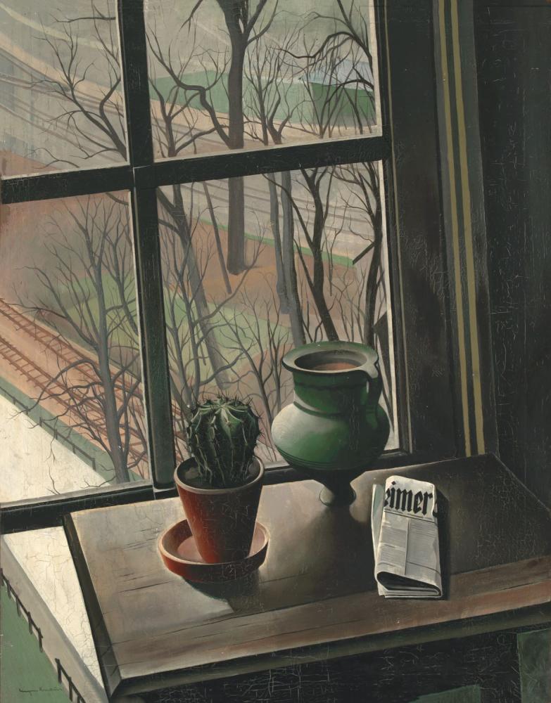 Eugen Knaus "Ohne Titel (Fensterstilleben mit Kaktus und Zeitung)", um 1930 