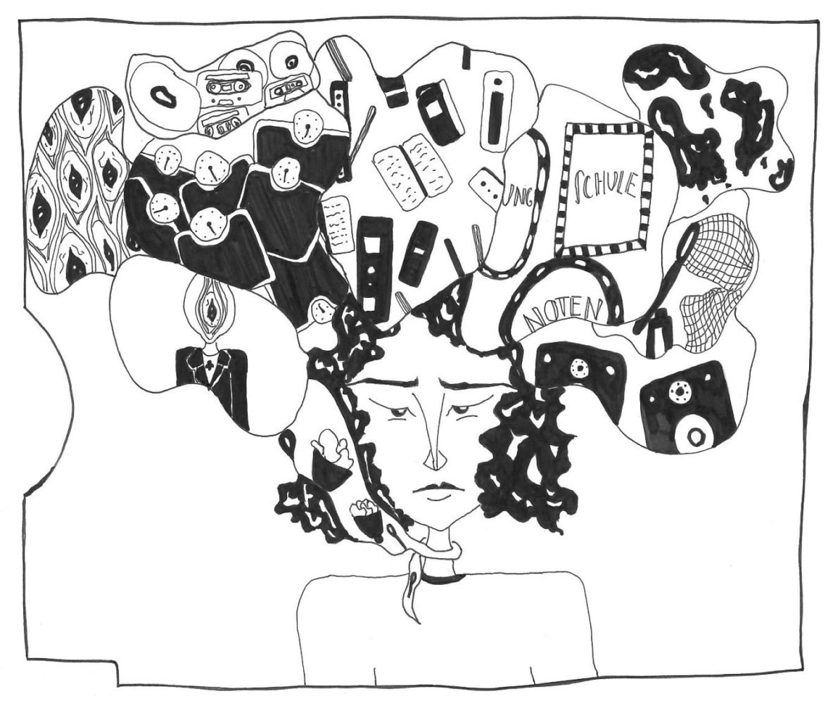 Zeichnung von Hanah Zacher aus ihrer Graphic Novel "Motten im Kopf", 2025 