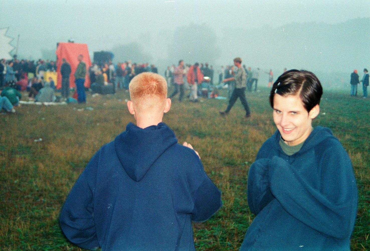 Christian Stemmler "Sandra and a friend at sunrise at Goa Fest Güterfelde outside of Berlin", 1996