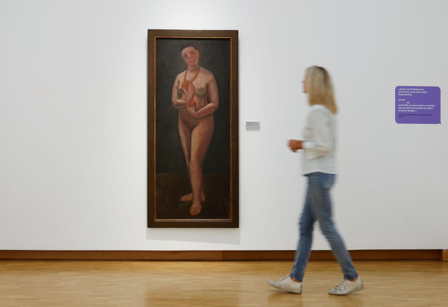 Paula Modersohn-Becker "Selbstbildnis als stehender Akt", 1906, Ausstellungsansicht, "Paula Modersohn-Becker und ihre Weggefährtinnen. Der unteilbare Himmel", Worpswede, 2025
