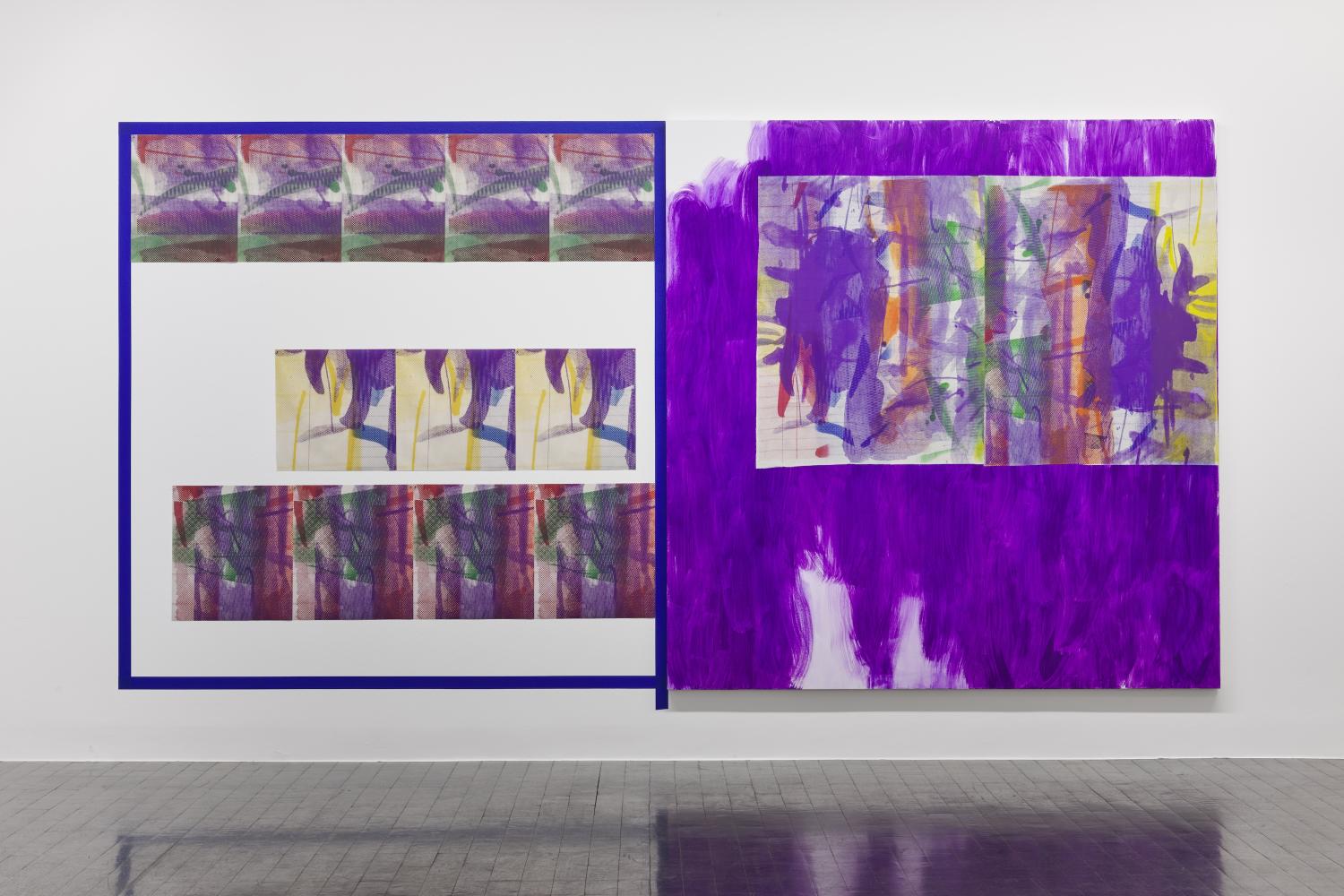 Rochelle Feinstein, "Trauma Buddy, Violet" (2024) und "Present Indicative (LK)" (2024), Ausstellungsansicht Ludwig Forum Aachen, 2025