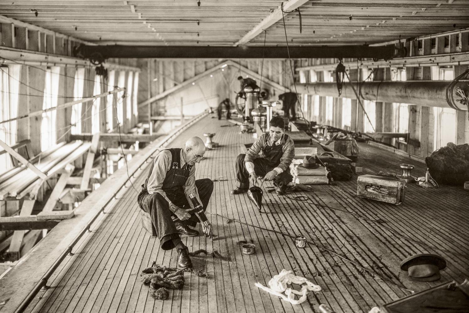 Bau des J-Klasse-Boot "Rainbow", Rhode Island, 1934