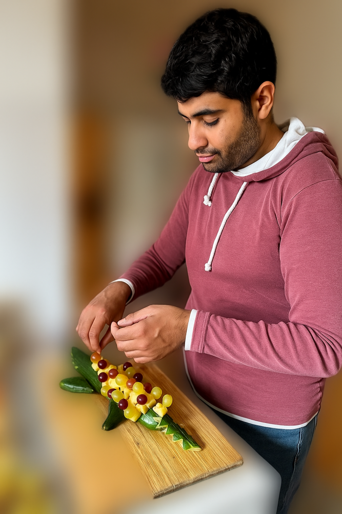 Unser Kochkolumnist Mohamed Amjahid beim Gurkenschnitzen