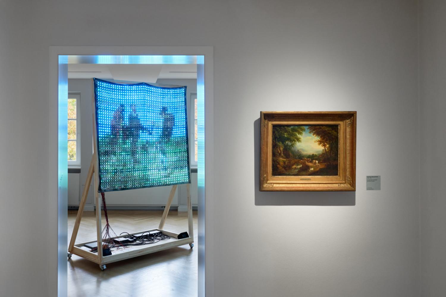 Ei Arakawa-Nash "Harsh Citation, Harsh Pastoral, Harsh Münster (Gustave Courbet)", 2017, Ausstellungsansicht "Solastalgie", Museum Giersch, Frankfurt am Main, 2025