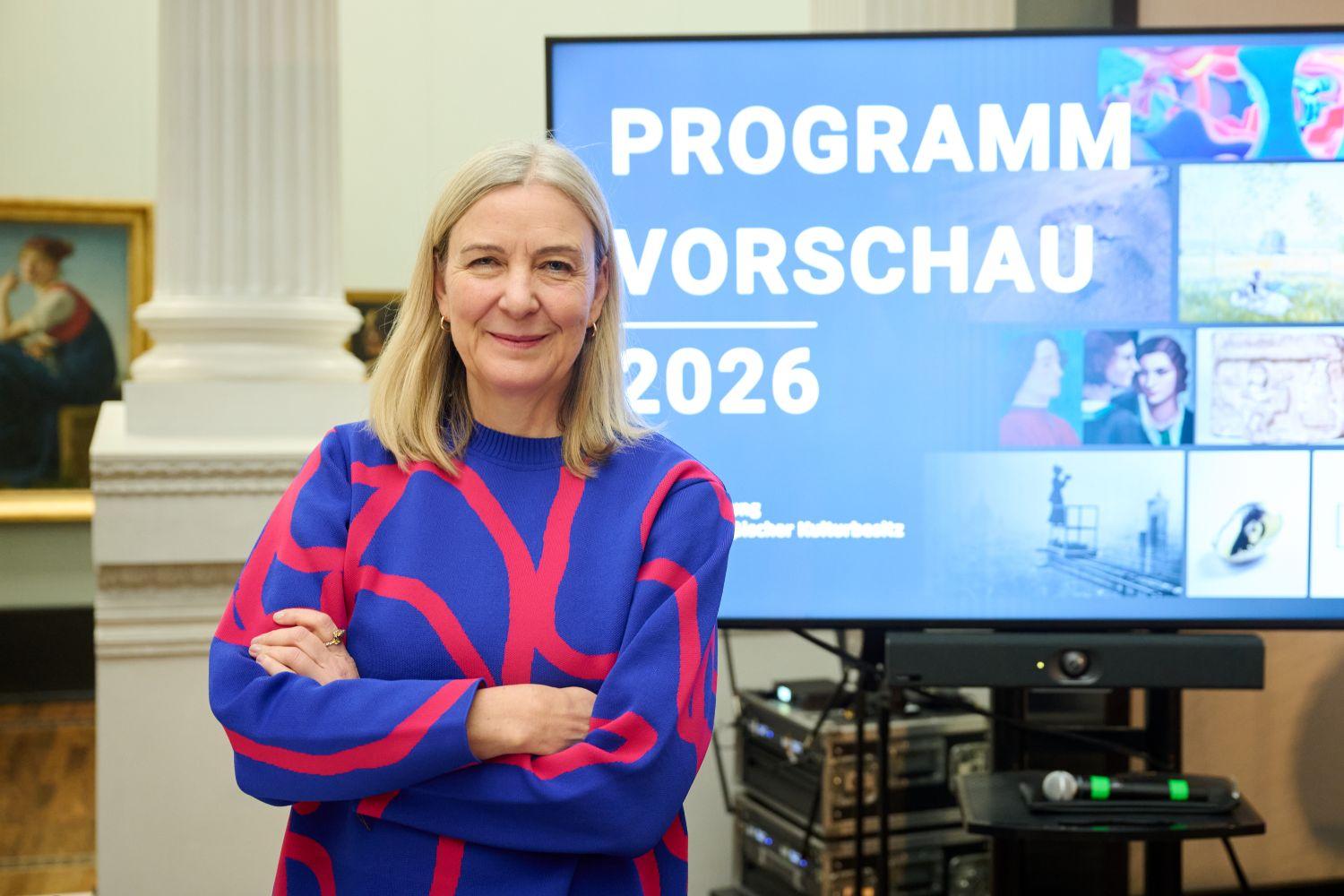 Marion Ackermann, Präsidentin der Stiftung Preußischer Kulturbesitz, vor der Pressekonferenz zum Jahresprogramm 2026 in der Berliner Alten Nationalgalerie
