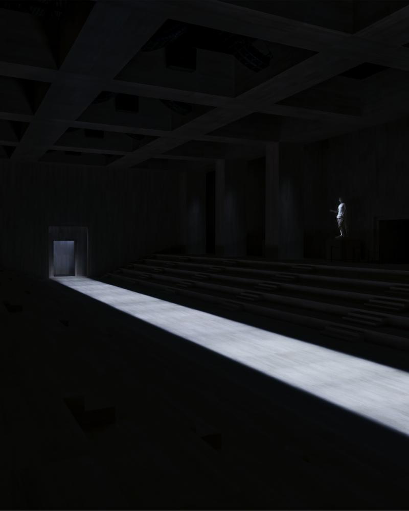 Eine weiße Linie aus Licht ist der Laufsteg