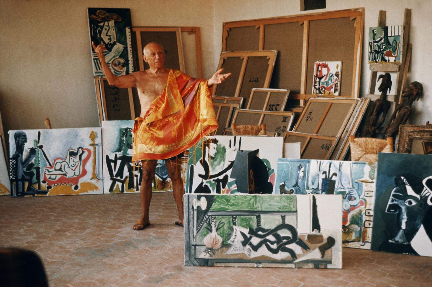 Pablo Picasso in seinem Studio in Notre-Dame-de-Vie, Mougins, 1963