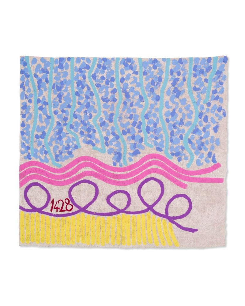 Giorgio Griffa "Tre linee con arabesco n.1428", 1994