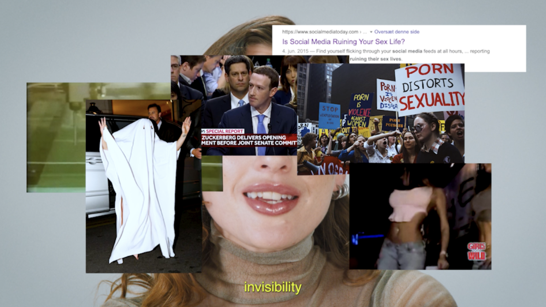 Video-Still: digitale Collage aus Screenshots und Protestfotos